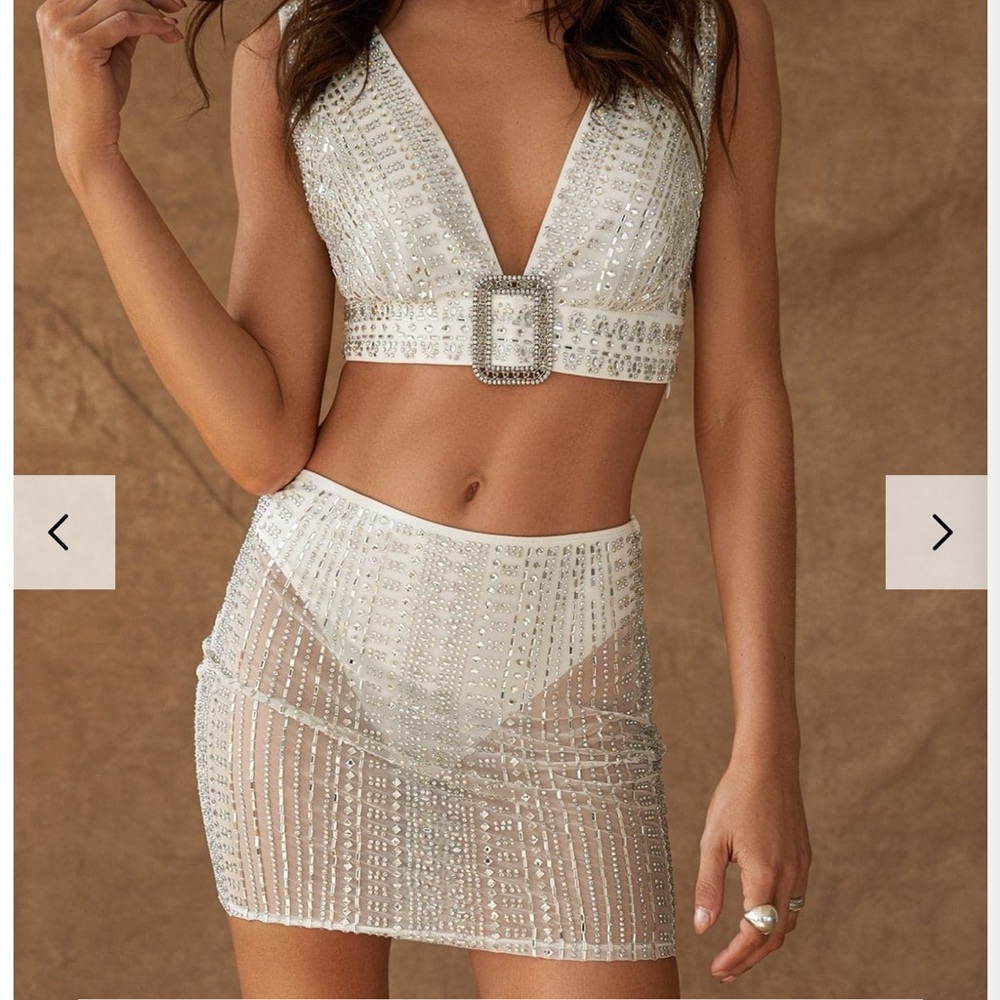 12th Tribe White and Silver Embellished Crop Top